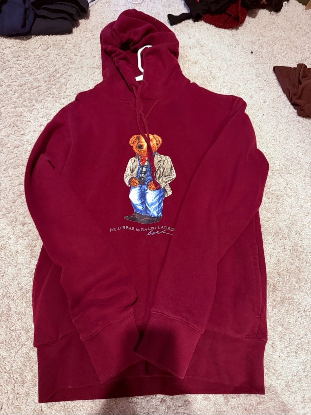 Ralph Lauren Burgundy Polo Bear Crewneck Hoodie